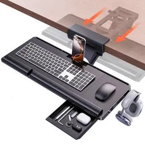Klearlook Upgraded Ergonomic Keyboard Tray Under Desk, Adjustable Sliding Keyboard Platform Holder, Keyboard Stand with Wrist Rest & Storage Drawer for Home, Office and Gaming, 24.4"x10" Klearlook Upgraded Ergonomic Keyboard Tray Under Desk, Adjustable Sliding Keyboard Platform Holder, Keyboard Stand with Wrist Rest & Storage Drawer for Home, Office and Gaming, 24.4"x10"