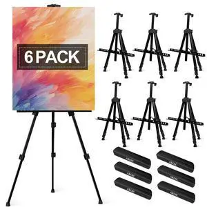 6 Pack Painting Display Easel Stand Portable Adjustable Metal Tripod Artist Canvases Height from20to66Inch Extra Sturdy forTable-Top/Floor Painting, Drawingand Displaying,Black with 6StorageBag 6 Pack Painting Display Easel Stand Portable Adjustable Metal Tripod Artist Canvases Height from20to66Inch Extra Sturdy forTable-Top/Floor Painting, Drawingand Displaying,Black with 6StorageBag