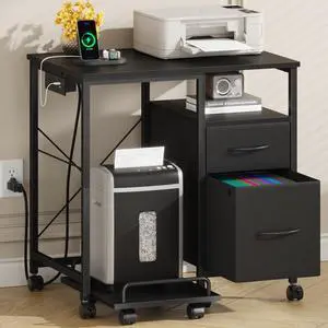 Printer Stand with Power Outlet/Drawers, Printer and Shredder Stand | 25.6"x17.7"Top,Storage Filing Cabinet,Fabric Drawers,Rolling Table Cart with Lockable Wheels or Feet,Home Office,Black Printer Stand with Power Outlet/Drawers, Printer and Shredder Stand | 25.6"x17.7"Top,Storage Filing Cabinet,Fabric Drawers,Rolling Table Cart with Lockable Wheels or Feet,Home Office,Black