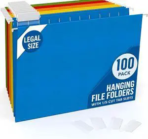 100 Pack Hanging File Folders Legal Size 8.5x14 - Colored Hanging Folders for Filing Cabinet with 1/5-Cut Adjustable Tabs Files for Filing Cabinet Organizer File Hangers for File Cabinets with Hooks 100 Pack Hanging File Folders Legal Size 8.5x14 - Colored Hanging Folders for Filing Cabinet with 1/5-Cut Adjustable Tabs Files for Filing Cabinet Organizer File Hangers for File Cabinets with Hooks