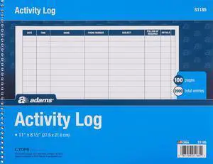 Activity Log Book, Spiral Bound, 8.5 x 11 Inches, 100 Pages, White (S1185ABF) (Pack of 10) Activity Log Book, Spiral Bound, 8.5 x 11 Inches, 100 Pages, White (S1185ABF) (Pack of 10)
