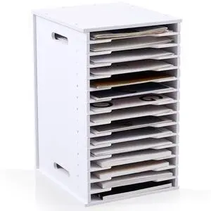 15 Tier 8.5" x 11" Scrapbook Paper Organizer, White Cardstock File Organizer with Adjustable Shelves, Stackable Paper Trays, Desktop Storage Rack Document Holder for Desk Home Office 15 Tier 8.5" x 11" Scrapbook Paper Organizer, White Cardstock File Organizer with Adjustable Shelves, Stackable Paper Trays, Desktop Storage Rack Document Holder for Desk Home Office