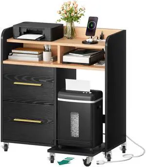 File Cabinet with Charging Station | Printer Table Cabinet for Home Office, Printer Stand Cart, Fits A4, Letter, Legal Size Files, Office Furniture, Black File Cabinet with Charging Station | Printer Table Cabinet for Home Office, Printer Stand Cart, Fits A4, Letter, Legal Size Files, Office Furniture, Black