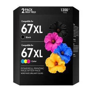 67 67XL Ink Cartridge Black/Color Combo Pack 2800e 2855e Replacement for HP67XL Work for HP Deskjet 2700 2755e 4255e 4155e 2827e 2852e 2700e Envy 6055e 6000 6400 6455e Printer (1 Black,1 Tri-Color) 67 67XL Ink Cartridge Black/Color Combo Pack 2800e 2855e Replacement for HP67XL Work for HP Deskjet 2700 2755e 4255e 4155e 2827e 2852e 2700e Envy 6055e 6000 6400 6455e Printer (1 Black,1 Tri-Color)