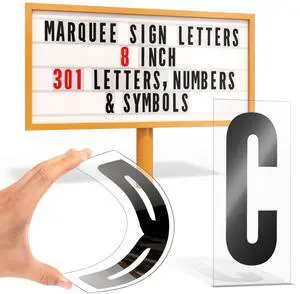Marquee Letters, Sign Letters, Letter Sign, Outdoor, Plastic, Plexiglass, Changeable, for Board, Readerboard, Billboard, Church, 8 Inch Character on 9 in Panel, 301 PC, w/Numbers Marquee Letters, Sign Letters, Letter Sign, Outdoor, Plastic, Plexiglass, Changeable, for Board, Readerboard, Billboard, Church, 8 Inch Character on 9 in Panel, 301 PC, w/Numbers