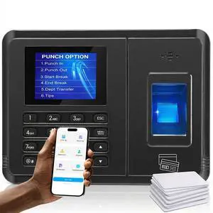 Time Clock System: App Control & 5s Fast Connection, Customizable Rules & 4 Payroll Reports, 10 IC Cards, No Monthly Fee Biometric Fingerprint Time Clocks for Employees Small Business Time Clock System: App Control & 5s Fast Connection, Customizable Rules & 4 Payroll Reports, 10 IC Cards, No Monthly Fee Biometric Fingerprint Time Clocks for Employees Small Business