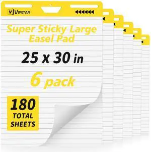 6-Pack Sticky Easel Pad with Lines, 25 x 30 Inches, 30 Sheets/Pad, Self-Stick Flip Chart Paper, Ruled Anchor Chart, Bleed-Through Resistant, for Teachers, Students, Office & Agile Meetings 6-Pack Sticky Easel Pad with Lines, 25 x 30 Inches, 30 Sheets/Pad, Self-Stick Flip Chart Paper, Ruled Anchor Chart, Bleed-Through Resistant, for Teachers, Students, Office & Agile Meetings