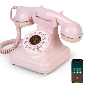 Bluetooth Retro Desk Phone with Handset & Speakerphone, Classic Bluetooth Landline Telephone, Bluetooth Home Phone with USB Rechargeable Power, Hands-Free Calling & Music Playback, Pink Bluetooth Retro Desk Phone with Handset & Speakerphone, Classic Bluetooth Landline Telephone, Bluetooth Home Phone with USB Rechargeable Power, Hands-Free Calling & Music Playback, Pink