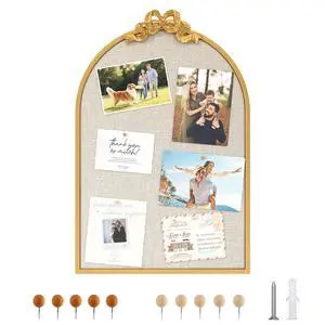 Vintage Arched Cork Board with Bow 20X30 Large Decorative Bulletin Board with Linen for Walls, Gold Metal Pin Board for Notes, Photos & Reminders, Elegant Vision Board for Home & Office Vintage Arched Cork Board with Bow 20X30 Large Decorative Bulletin Board with Linen for Walls, Gold Metal Pin Board for Notes, Photos & Reminders, Elegant Vision Board for Home & Office