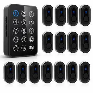Wireless Caregiver Pager - 500ft Range Nurse Call System with LED Display, 15 Waterproof Call Buttons & 1 Receiver for Elderly, Patients, Disabled at Home, Hospital, Clinic Wireless Caregiver Pager - 500ft Range Nurse Call System with LED Display, 15 Waterproof Call Buttons & 1 Receiver for Elderly, Patients, Disabled at Home, Hospital, Clinic