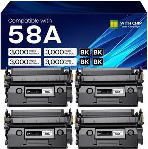 58A Toner Cartridge Black High Yield Compatible for HP 58A CF258A | 58X CF258X use with LaserJet MFP M428dw M428fdw M428fdn Pro M404n M404dn M404dw M304a Printer (4 Black, with Chip) 58A Toner Cartridge Black High Yield Compatible for HP 58A CF258A | 58X CF258X use with LaserJet MFP M428dw M428fdw M428fdn Pro M404n M404dn M404dw M304a Printer (4 Black, with Chip)