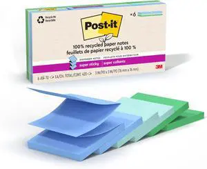 100% Recycled Paper Super Sticky Pop-up Notes, 2X The Sticking Power, 3x3 in, 6 Pads, 70 Sheets/Pad, Oasis Collection (R330R-6SST) (Pack of 12) 100% Recycled Paper Super Sticky Pop-up Notes, 2X The Sticking Power, 3x3 in, 6 Pads, 70 Sheets/Pad, Oasis Collection (R330R-6SST) (Pack of 12)