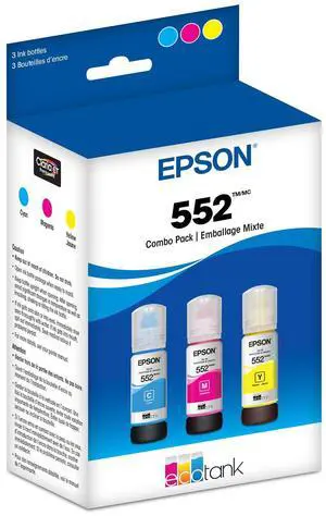 552 EcoTank Ink Ultra-high Capacity Bottle Three Color CMY Combo Pack (T552620-S) Works with ET-8500, 8550 552 EcoTank Ink Ultra-high Capacity Bottle Three Color CMY Combo Pack (T552620-S) Works with ET-8500, 8550