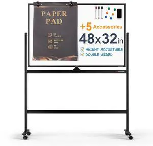Large Dry-Erase Rolling Magnetic Whiteboard - 48 x 32 Inches Dry Erase Board with Stand Height Adjust Double Sides Mobile White Board Easel on Wheels with 25 Sheets Paper Pad Office, Home & Classroom Large Dry-Erase Rolling Magnetic Whiteboard - 48 x 32 Inches Dry Erase Board with Stand Height Adjust Double Sides Mobile White Board Easel on Wheels with 25 Sheets Paper Pad Office, Home & Classroom