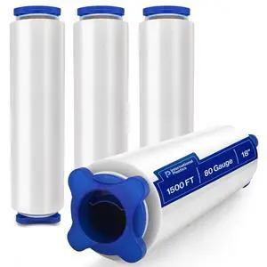 18" Stretch Film/Wrap 1500 feet 7 Layers 80 Gauge Industrial Strength up to 800% Stretch 20 Microns Adhering Packing Moving Heavy Duty (Clear, 4 Pack - Tension Handles) 18" Stretch Film/Wrap 1500 feet 7 Layers 80 Gauge Industrial Strength up to 800% Stretch 20 Microns Adhering Packing Moving Heavy Duty (Clear, 4 Pack - Tension Handles)