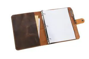 Handmade Leather 3 Ring Binder Portfolio, Letter Size 8.5 x 11, Vintage Organizer Folder with Pockets, Pen Holder & Snap Closure, Brown Handmade Leather 3 Ring Binder Portfolio, Letter Size 8.5 x 11, Vintage Organizer Folder with Pockets, Pen Holder & Snap Closure, Brown