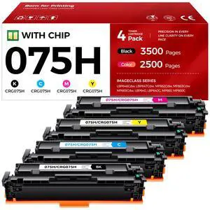 075H Toner Cartridge Set 4-Pack High Yield with Chip Replacement for 075H 075 Toner work for Color imageCLASS MF662Cdw MF663Cdw MF665Cdw LBP646Cdw LBP647Cdw LBP640 MF660 Printer Ink Black Color 075H Toner Cartridge Set 4-Pack High Yield with Chip Replacement for 075H 075 Toner work for Color imageCLASS MF662Cdw MF663Cdw MF665Cdw LBP646Cdw LBP647Cdw LBP640 MF660 Printer Ink Black Color
