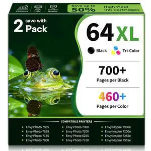 64XL Ink Cartridges Combo Pack Replacement for HP 64 XL Black and Color Ink for Envy Photo 7855 7858 7975 7800 6255 7200 6252 7158 Inspire 7900e Series 7200e 7255e Tango Series Printers (2 Pack) 64XL Ink Cartridges Combo Pack Replacement for HP 64 XL Black and Color Ink for Envy Photo 7855 7858 7975 7800 6255 7200 6252 7158 Inspire 7900e Series 7200e 7255e Tango Series Printers (2 Pack)