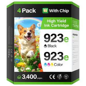 923 923e Ink Cartridges with chip 4-Pack High Yield Replacement for HP 923 923e 923XL Ink Compatible for HP OfficeJet Pro 8135e 8138e 8139e 8122e 8120 8123 8130 8133 Printers Black Cyan Magenta Yellow 923 923e Ink Cartridges with chip 4-Pack High Yield Replacement for HP 923 923e 923XL Ink Compatible for HP OfficeJet Pro 8135e 8138e 8139e 8122e 8120 8123 8130 8133 Printers Black Cyan Magenta Yellow