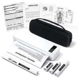 Portable Printers Wireless for Travel, A285M Bluetooth Inkless Thermal Printer, Support 8.5" X 11" US Letter & A4, Small Mobile Printer with Carry Case and 4 Rolls Thermal Paper, for Home Car Receipt Portable Printers Wireless for Travel, A285M Bluetooth Inkless Thermal Printer, Support 8.5" X 11" US Letter & A4, Small Mobile Printer with Carry Case and 4 Rolls Thermal Paper, for Home Car Receipt