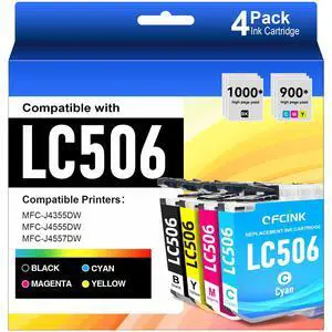 LC506 4-Pack Ink Cartridges Combo Pack Replacement for Brohter LC 506 506 High Yield Ink Cartridges Replacement for Brohter INKvestment 4355, 4555, and 4557 Printers, Black Cyan Magenta Yellow LC506 4-Pack Ink Cartridges Combo Pack Replacement for Brohter LC 506 506 High Yield Ink Cartridges Replacement for Brohter INKvestment 4355, 4555, and 4557 Printers, Black Cyan Magenta Yellow