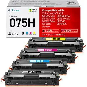 075H High Yield Toner Cartridge Set with chip,4 Pack | Compatible with 075 075H Toner for Canon Color imageCLASS MF665Cdw LBP646Cdw MF663Cdw MF662Cdw LBP647Cdw LBP640 MF660 Printer 075H High Yield Toner Cartridge Set with chip,4 Pack | Compatible with 075 075H Toner for Canon Color imageCLASS MF665Cdw LBP646Cdw MF663Cdw MF662Cdw LBP647Cdw LBP640 MF660 Printer