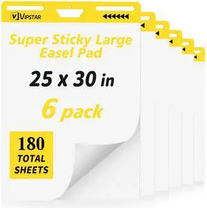 6-Pack Sticky Easel Pad, 25 x 30 Inches, 30 Sheets/Pad, Self-Stick Flip Chart Paper, Anchor Chart, Bleed-Through Resistant, for Teachers, Students, Office & Agile Meetings 6-Pack Sticky Easel Pad, 25 x 30 Inches, 30 Sheets/Pad, Self-Stick Flip Chart Paper, Anchor Chart, Bleed-Through Resistant, for Teachers, Students, Office & Agile Meetings