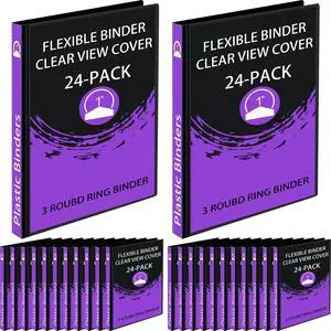 24 Pcs 3 Ring Plastic Binders Bulk with 2 Pockets Flexible Binder with Transparent View Cover Plastic Binder for Home Office(1 Inch,Black) 24 Pcs 3 Ring Plastic Binders Bulk with 2 Pockets Flexible Binder with Transparent View Cover Plastic Binder for Home Office(1 Inch,Black)
