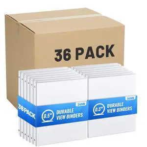 0.5-inch 3 Ring Binder -1/2'' Binders with Roung Ring Binder, Large 100 Sheet Capacity, Fit 8.5" x 11" US Letter Size Paper, White (0.5'' White - 36 Packs) 0.5-inch 3 Ring Binder -1/2'' Binders with Roung Ring Binder, Large 100 Sheet Capacity, Fit 8.5" x 11" US Letter Size Paper, White (0.5'' White - 36 Packs)