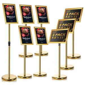 8 Pack 8.3 x 11.7'' Adjustable Pedestal Sign Holder Heavy Duty Floor Stand Adjustable Sign Holder Poster Stand with Aluminum Snap Open Frame, Screen Size A4, Gold 8 Pack 8.3 x 11.7'' Adjustable Pedestal Sign Holder Heavy Duty Floor Stand Adjustable Sign Holder Poster Stand with Aluminum Snap Open Frame, Screen Size A4, Gold