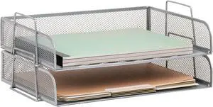 Stackable Paper Tray, Desktop Organizer, File Storage, Office, Metal Mesh, 13.25" L x 9.75" W x 6.25" H, 2 Pcs., Silver (Pack of 8) Stackable Paper Tray, Desktop Organizer, File Storage, Office, Metal Mesh, 13.25" L x 9.75" W x 6.25" H, 2 Pcs., Silver (Pack of 8)