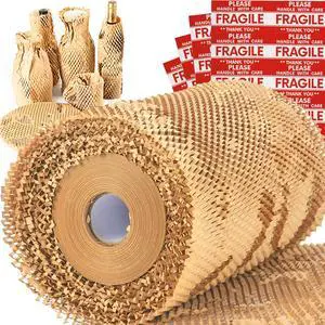 Honeycomb Packing Paper Wrap 15''x12000" (1000 ft), Substitute Alternative for Bubble Cushioning Wrap for Moving Shipping Packaging, Recyclable Moving Supplies with 48 Fragile Sticker Labels Honeycomb Packing Paper Wrap 15''x12000" (1000 ft), Substitute Alternative for Bubble Cushioning Wrap for Moving Shipping Packaging, Recyclable Moving Supplies with 48 Fragile Sticker Labels