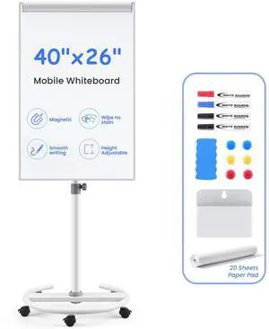Mobile Whiteboard 40x26 in, Flip Chart, Dry Erase Board on Wheels | 4'x2', Magnetic, Adjustable Height, Magnetic Pen Holder, Dry Erase, Rolling Whiteboard, Teachers & Classroom, Home, Office Mobile Whiteboard 40x26 in, Flip Chart, Dry Erase Board on Wheels | 4'x2', Magnetic, Adjustable Height, Magnetic Pen Holder, Dry Erase, Rolling Whiteboard, Teachers & Classroom, Home, Office