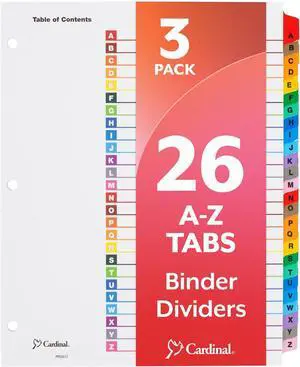 Binder Dividers,A-Z Tabs,Customizable Table of Contents Page,Reversible Multicolor Tabs,3-Hole Punched for Binders,3 Count (Pack of 8) Binder Dividers,A-Z Tabs,Customizable Table of Contents Page,Reversible Multicolor Tabs,3-Hole Punched for Binders,3 Count (Pack of 8)