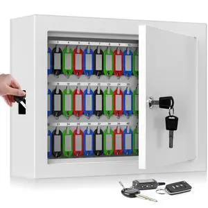 75 Keys White Key Lock Box Wall Mount with Key Tags & Numbered Hooks | Mechanical Lock, Key Drop Slot, Solid Alloy Steel Construction, Key Storage Box for Car Garage Home Rental Office Business 75 Keys White Key Lock Box Wall Mount with Key Tags & Numbered Hooks | Mechanical Lock, Key Drop Slot, Solid Alloy Steel Construction, Key Storage Box for Car Garage Home Rental Office Business