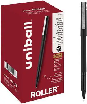 uniball Roller Rollerball Pens, Micro Point (0.5mm), Black, 72 Pack | Quick-drying precise strokes, acid-free archival ink, protects against water, fading & fraud, 80% recycled materials uniball Roller Rollerball Pens, Micro Point (0.5mm), Black, 72 Pack | Quick-drying precise strokes, acid-free archival ink, protects against water, fading & fraud, 80% recycled materials