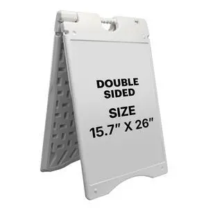 A-Frame Signboard 15.7 x 26 Display Surface Small Outdoor Sandwich Board w/Weather Resistant PVC Sign Protector & Sand Fill Holes Dual Signage Stand for Storefront Sidewalk Curb (White) A-Frame Signboard 15.7 x 26 Display Surface Small Outdoor Sandwich Board w/Weather Resistant PVC Sign Protector & Sand Fill Holes Dual Signage Stand for Storefront Sidewalk Curb (White)