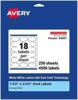 ® Matte White Oval Labels, Sure Feed® Technology, 1.5" x 2.5", 4,500 Matte White Printable Labels ® Matte White Oval Labels, Sure Feed® Technology, 1.5" x 2.5", 4,500 Matte White Printable Labels