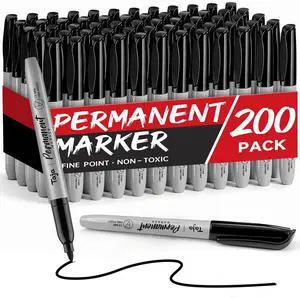 (200 Counts) Permanent Markers, Fine Tip, Black, Quick-Drying and Fade-Resistant Bulk Marker Set for Writing and Sketching on Wood, Plastic, Metal, Glass, Perfect for School and Office Supplies (200 Counts) Permanent Markers, Fine Tip, Black, Quick-Drying and Fade-Resistant Bulk Marker Set for Writing and Sketching on Wood, Plastic, Metal, Glass, Perfect for School and Office Supplies