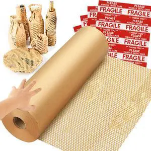 Honeycomb Packing Paper Wrap 15''x820', Substitute Alternative for Bubble Cushioning Wrap for Moving Shipping Packaging, Recyclable Moving Supplies with 48 Fragile Sticker Labels Honeycomb Packing Paper Wrap 15''x820', Substitute Alternative for Bubble Cushioning Wrap for Moving Shipping Packaging, Recyclable Moving Supplies with 48 Fragile Sticker Labels