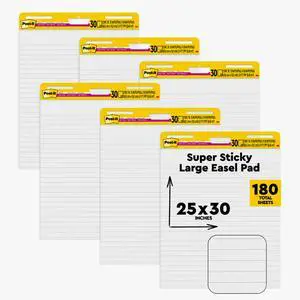 Super Sticky Easel Pad, 25 x 30 in, White Lined, 36 Pack | Premium Self Stick Flip Chart Paper, Teacher Anchor Chart, Super Sticking Power Super Sticky Easel Pad, 25 x 30 in, White Lined, 36 Pack | Premium Self Stick Flip Chart Paper, Teacher Anchor Chart, Super Sticking Power