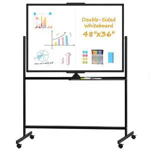 Rolling Dry Erase Whiteboard Stand, 48" x 36" White Board on Wheels Black | Double-Sided Reversible, 4 x 3 ft, Mobile Standing Whiteboards, Portable Magnetic Board, for Office School Home Rolling Dry Erase Whiteboard Stand, 48" x 36" White Board on Wheels Black | Double-Sided Reversible, 4 x 3 ft, Mobile Standing Whiteboards, Portable Magnetic Board, for Office School Home