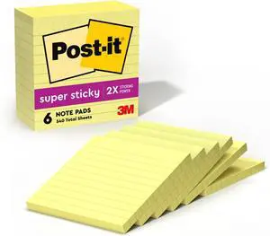 Super Sticky Lined Notes,6 Sticky Note Pads,4 x 4 in.,Ideal for Organization in Your Dorm,Home or Office,Canary Yellow,(Pack of 6) Super Sticky Lined Notes,6 Sticky Note Pads,4 x 4 in.,Ideal for Organization in Your Dorm,Home or Office,Canary Yellow,(Pack of 6)