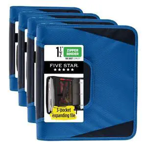 Zipper Binder,1-1/2 Inch 3-Ring Binder with Round Rings,3-Pocket Expanding File,500 Sheet Capacity,Blue (72202),(Pack of 4) Zipper Binder,1-1/2 Inch 3-Ring Binder with Round Rings,3-Pocket Expanding File,500 Sheet Capacity,Blue (72202),(Pack of 4)