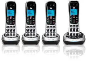 Motorola CD4014 DECT 6.0 Cordless Phone with Answering Machine and Call Block, Silver/Black, 4 Handsets Motorola CD4014 DECT 6.0 Cordless Phone with Answering Machine and Call Block, Silver/Black, 4 Handsets