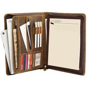 Leather Portfolio Organizer with Zipper for Men Women, Leather Padfolio Business Resume Legal Pad Portfolio Notebook Binder for A4/Pad, Brown Leather Portfolio Organizer with Zipper for Men Women, Leather Padfolio Business Resume Legal Pad Portfolio Notebook Binder for A4/Pad, Brown