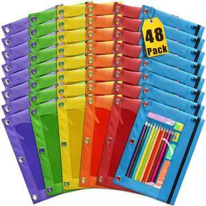 Pencil Pouch for 3 Ring Binder, 48 Pack Pencil Pouches with Zipper & Clear Window - 6 Assorted Color, Pencil Case Bulk for 3-Holes Binder, Multi-Purpose Storage Bag for Office, School Supplies (48) Pencil Pouch for 3 Ring Binder, 48 Pack Pencil Pouches with Zipper & Clear Window - 6 Assorted Color, Pencil Case Bulk for 3-Holes Binder, Multi-Purpose Storage Bag for Office, School Supplies (48)