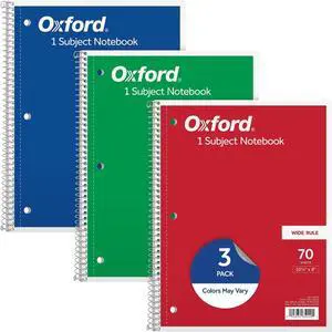 1-Subject Notebooks, School Journal, 8 x 10-1/2 Inch, Wide Rule Paper, 70 Sheets, 3-Hole Punch, 3 Count, Red, Blue, Green, Color Assortment May Vary (65029) (Pack of 8) 1-Subject Notebooks, School Journal, 8 x 10-1/2 Inch, Wide Rule Paper, 70 Sheets, 3-Hole Punch, 3 Count, Red, Blue, Green, Color Assortment May Vary (65029) (Pack of 8)