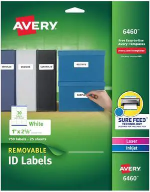 Removable ID Labels, Sure Feed Technology, Removable Adhesive, 1" x 2-5/8", 5 Packs (6460) Removable ID Labels, Sure Feed Technology, Removable Adhesive, 1" x 2-5/8", 5 Packs (6460)