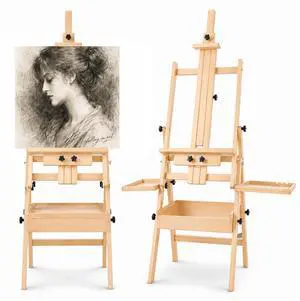 Large Horizontal Wooden Painting Easel, Holds up to 50'' | H-Frame Studio Easel Stand with Storage Drawer and Palettes, Suitable for Adults, Beginners, and Artists Large Horizontal Wooden Painting Easel, Holds up to 50'' | H-Frame Studio Easel Stand with Storage Drawer and Palettes, Suitable for Adults, Beginners, and Artists